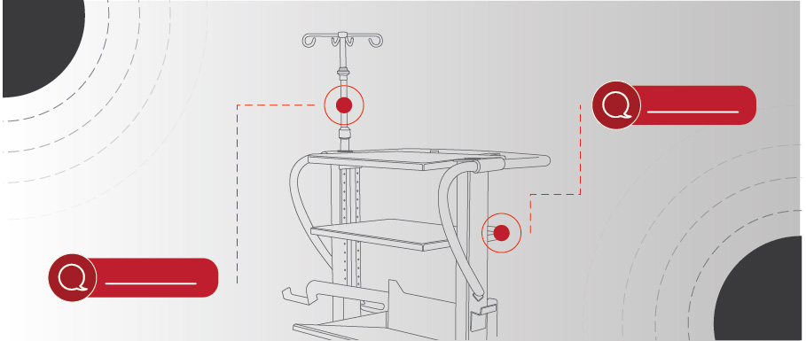 medical cart drawing with red comment bubbles
